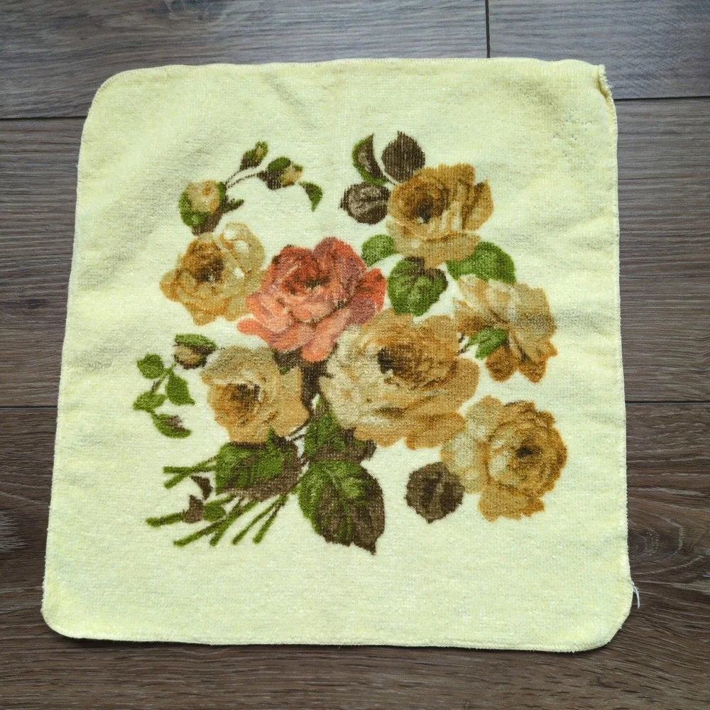 Vtg Cannon Royal Family‎ Yellow Floral Washcloth Set (2) Rose Cotton Cottagecore
